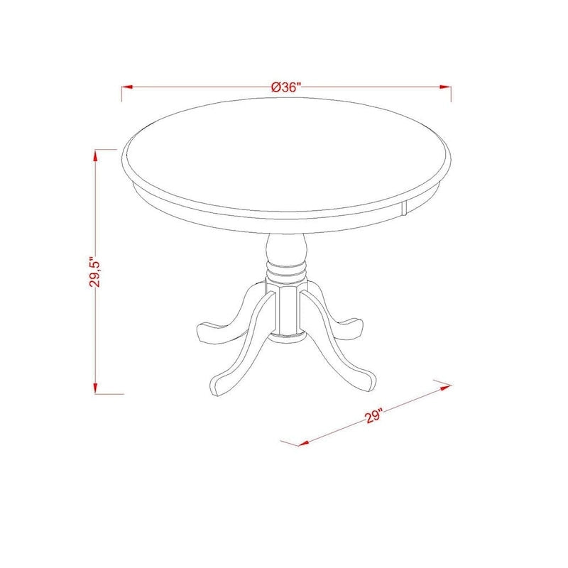 Table à manger ronde en bois avec pied central, 36x36 pouces (plusieurs options de finition)