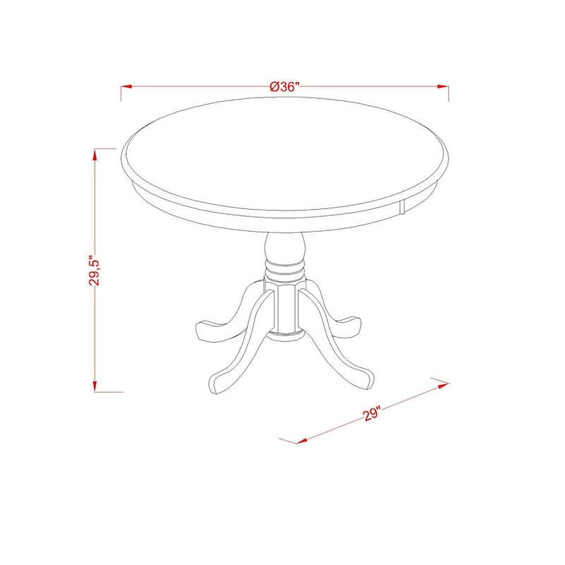 Table à manger ronde en bois avec pied central, 36x36 pouces (plusieurs options de finition)