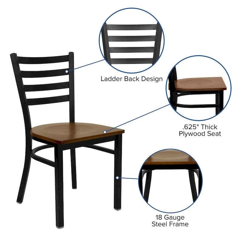 Chaise de salle à manger en métal à dossier échelle avec assise en bois