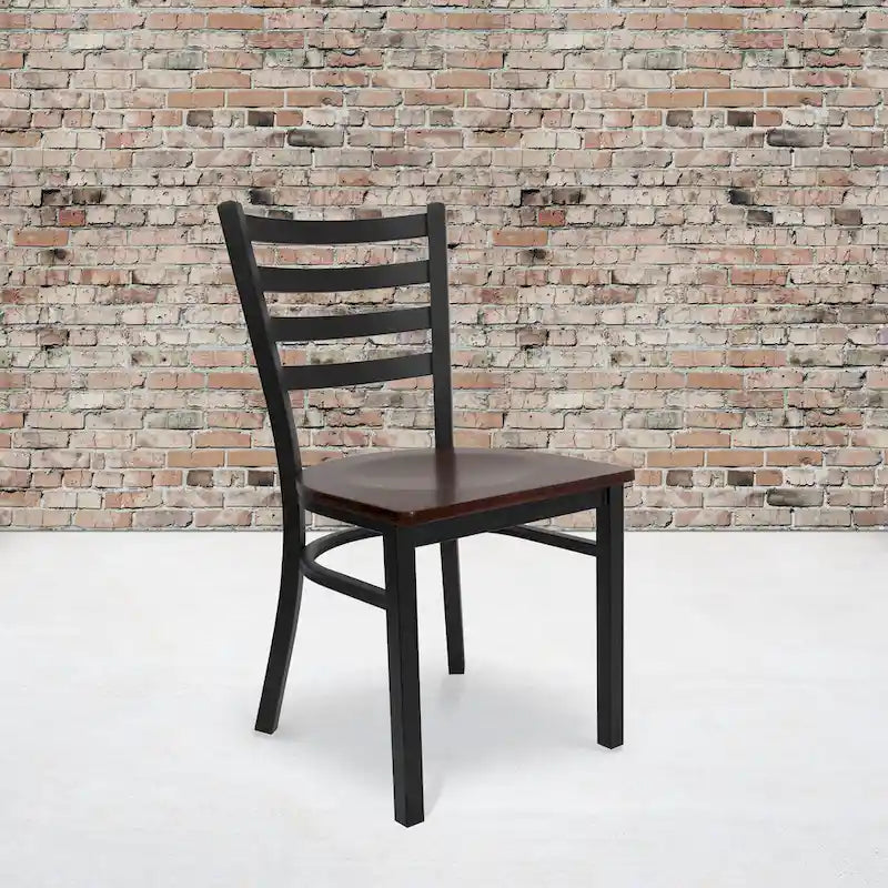 Chaise de salle à manger en métal à dossier échelle avec assise en bois