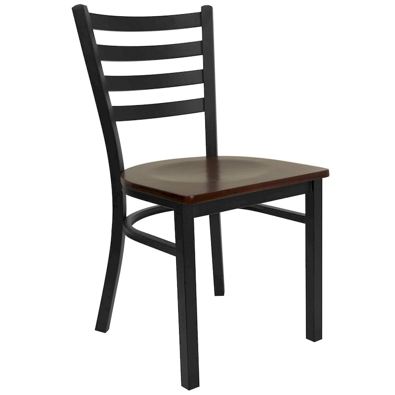 Chaise de salle à manger en métal à dossier échelle avec assise en bois