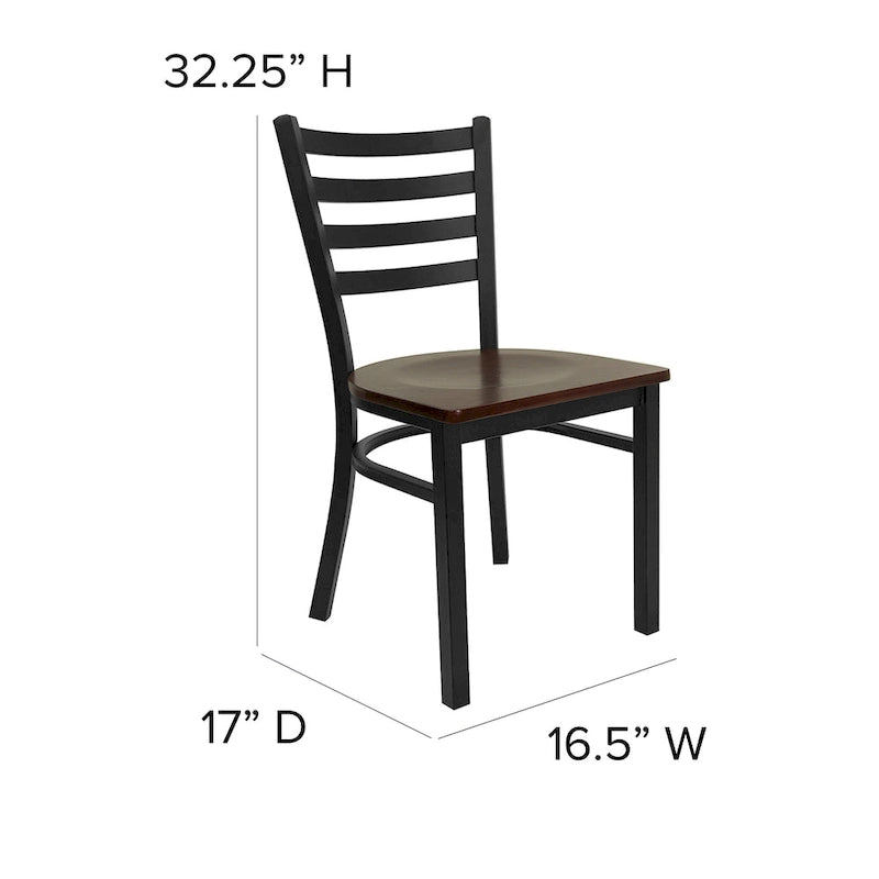 Chaise de salle à manger en métal à dossier échelle avec assise en bois