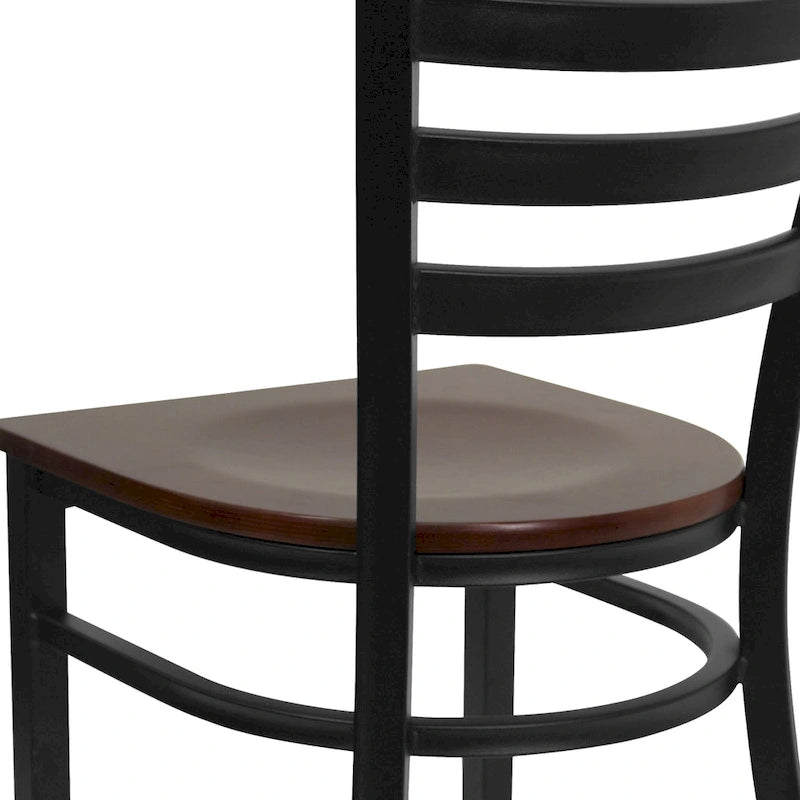 Chaise de salle à manger en métal à dossier échelle avec assise en bois