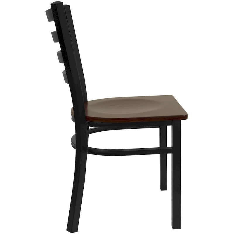 Chaise de salle à manger en métal à dossier échelle avec assise en bois