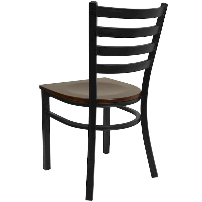 Chaise de salle à manger en métal à dossier échelle avec assise en bois