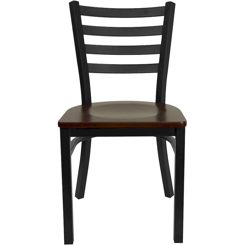 Chaise de salle à manger en métal à dossier échelle avec assise en bois