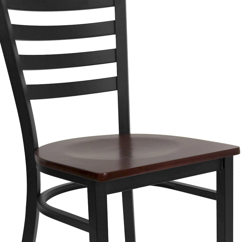 Chaise de salle à manger en métal à dossier échelle avec assise en bois