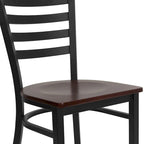 Chaise de salle à manger en métal à dossier échelle avec assise en bois