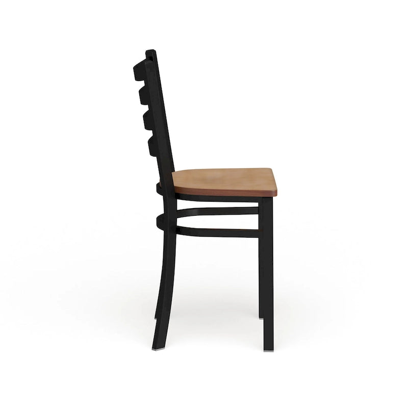 Chaise de salle à manger en métal à dossier échelle avec assise en bois