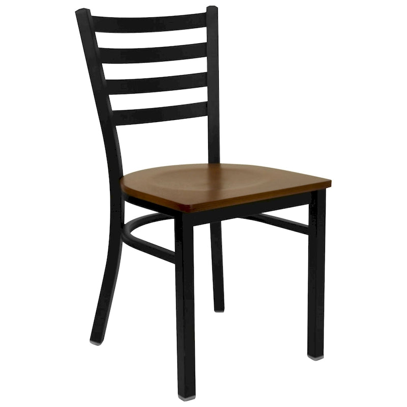 Chaise de salle à manger en métal à dossier échelle avec assise en bois
