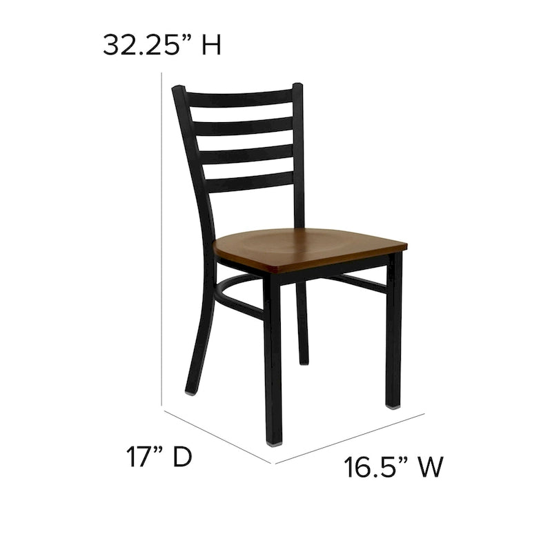 Chaise de salle à manger en métal à dossier échelle avec assise en bois