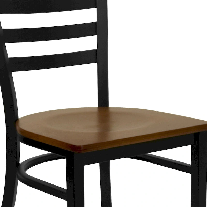 Chaise de salle à manger en métal à dossier échelle avec assise en bois