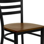 Chaise de salle à manger en métal à dossier échelle avec assise en bois