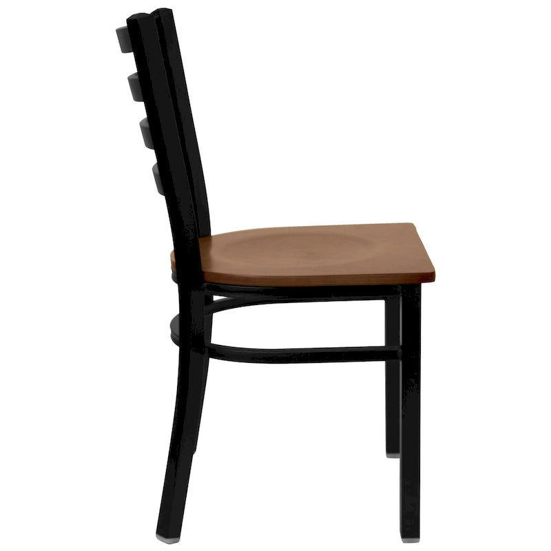 Chaise de salle à manger en métal à dossier échelle avec assise en bois