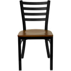 Chaise de salle à manger en métal à dossier échelle avec assise en bois