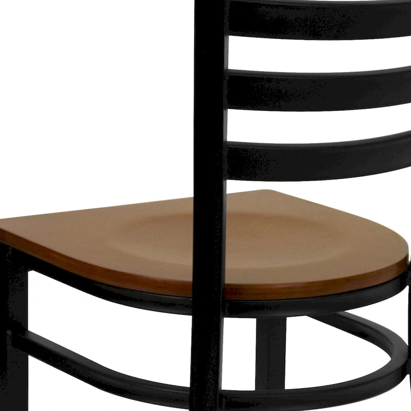 Chaise de salle à manger en métal à dossier échelle avec assise en bois
