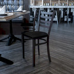 Chaise de salle à manger en métal à dossier échelle avec assise en bois