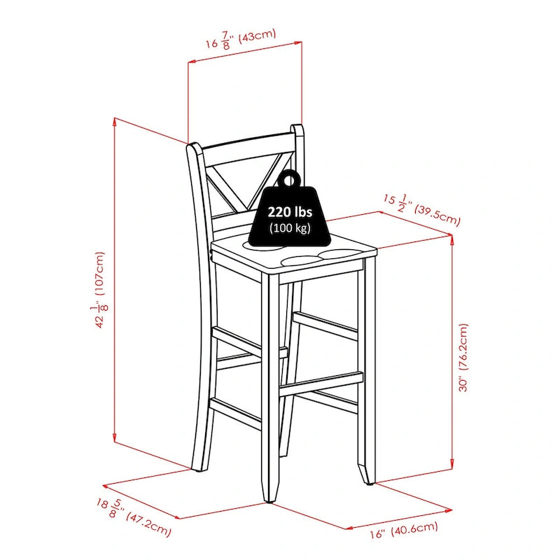 Table haute 3 pièces avec tabourets de bar à dossier en V - Noyer