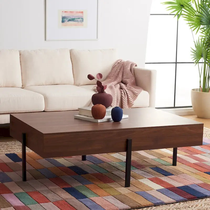 Table basse rectangulaire en bois avec pieds en métal, 47L x 30P x 16H
