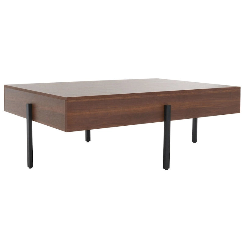 Table basse rectangulaire en bois avec pieds en métal, 47L x 30P x 16H