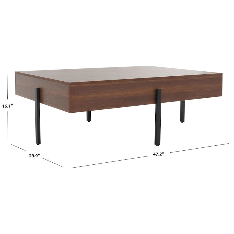 Table basse rectangulaire en bois avec pieds en métal, 47L x 30P x 16H