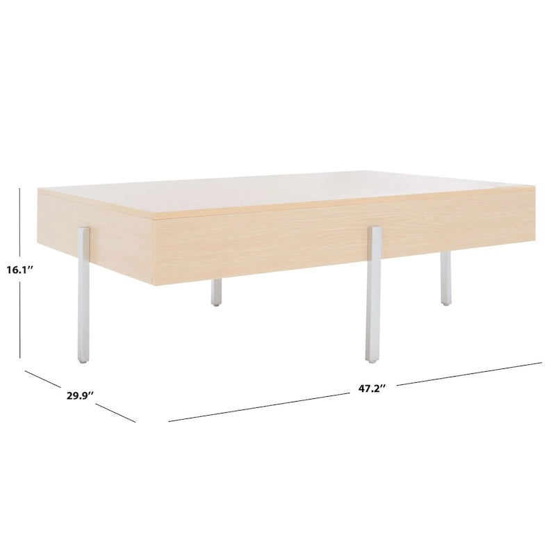 Table basse rectangulaire en bois avec pieds en métal, 47L x 30P x 16H
