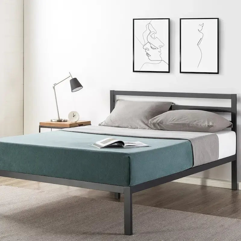 14 Inch Metal Platform Bed with Wood Slat Support By 