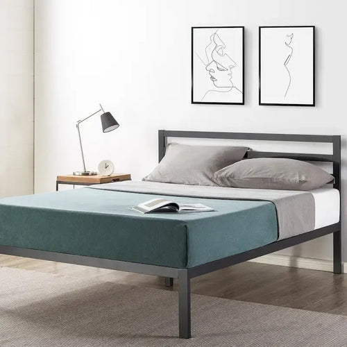 14 Inch Metal Platform Bed with Wood Slat Support By 