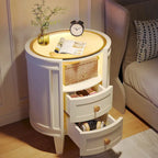 Table de chevet ronde avec 2 tiroirs, lumière LED et étagère ouverte – 64,7 cm de hauteur
