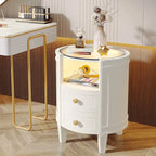 Table de chevet ronde avec 2 tiroirs, lumière LED et étagère ouverte – 64,7 cm de hauteur