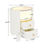 Table de chevet ronde avec 2 tiroirs, lumière LED et étagère ouverte – 64,7 cm de hauteur