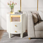 Table de chevet ronde avec 2 tiroirs, lumière LED et étagère ouverte – 64,7 cm de hauteur