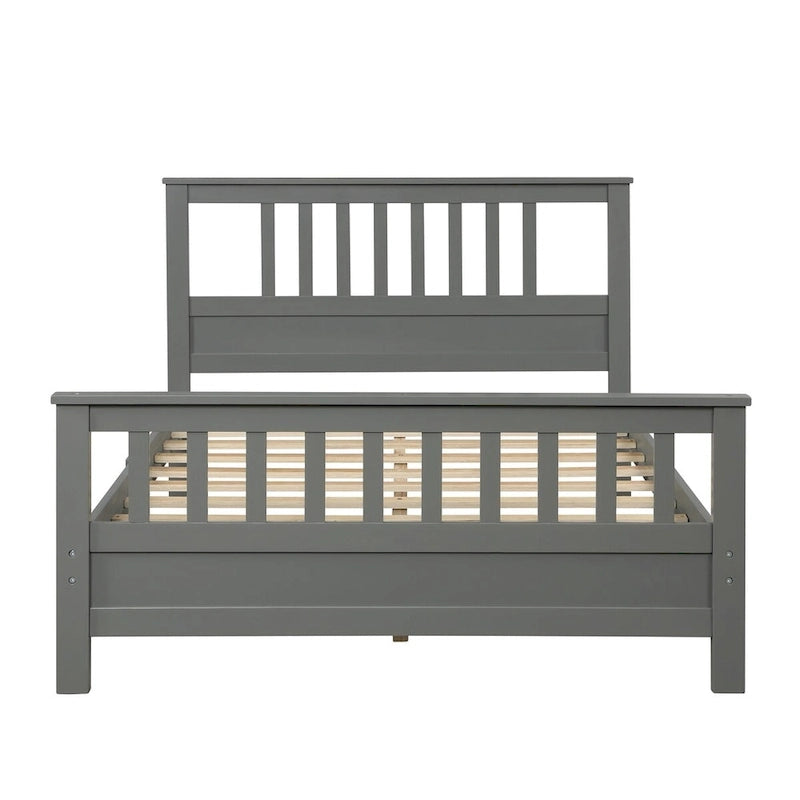 Lit plate-forme en bois avec tête et pied de lit à panneaux