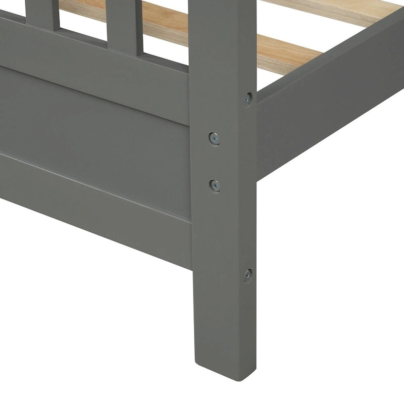 Lit plate-forme en bois avec tête et pied de lit à panneaux