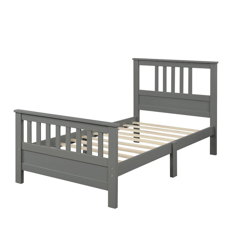 Lit plate-forme en bois avec tête et pied de lit à panneaux
