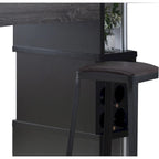Table de bar avec étagères latérales à 3 niveaux et supports à verres à vin, grise
