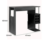 Table de bar avec étagères latérales à 3 niveaux et supports à verres à vin, grise