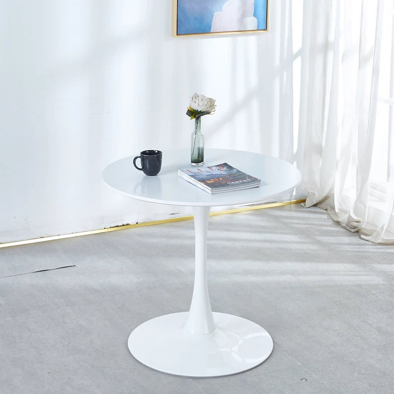 Table à manger Tulipe 31.5" pour 2-4 personnes avec plateau rond en MDF, table à manger sur pied, table d'appoint, table basse de loisirs