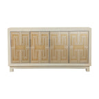 60 Inch Rustic 4 Door Sideboard Cabinet Console, White Gold Front Pattern