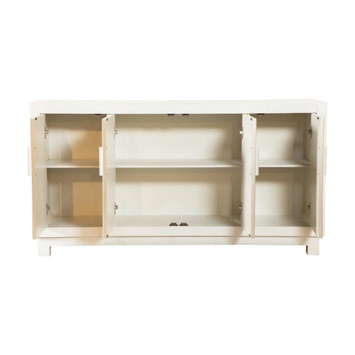 Meuble Console Buffet 4 Portes de 150 cm avec Étagères, Or Blanc Argent