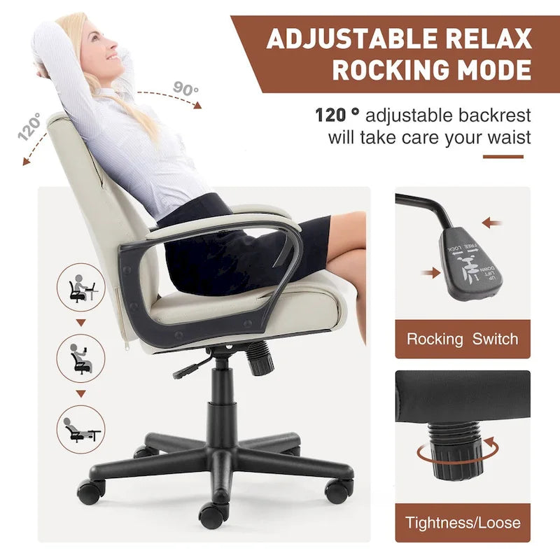 Chaise de bureau réglable avec accoudoirs rembourrés et siège en cuir PU