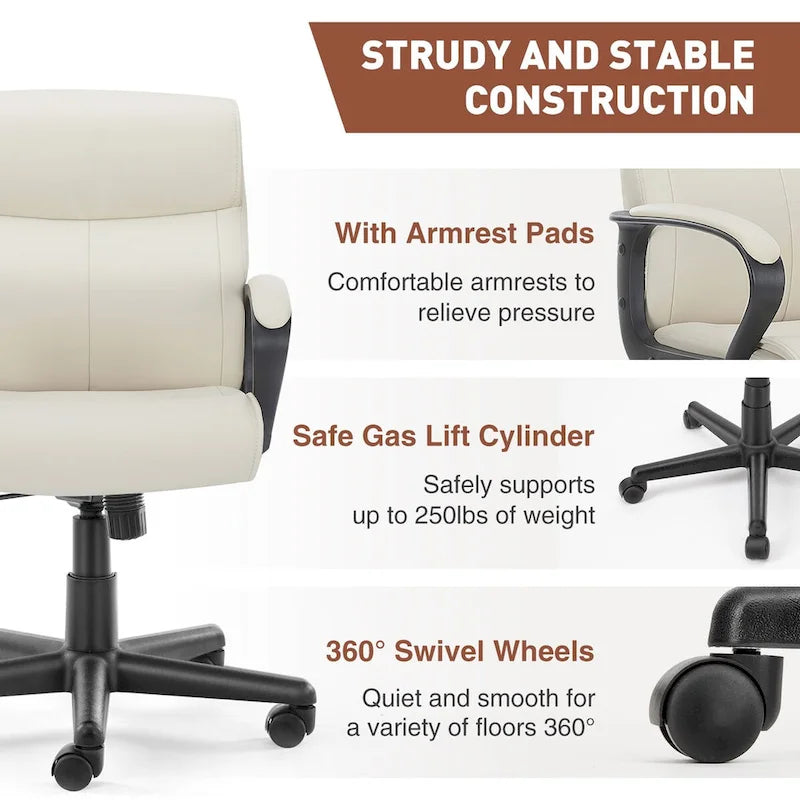 Chaise de bureau réglable avec accoudoirs rembourrés et siège en cuir PU