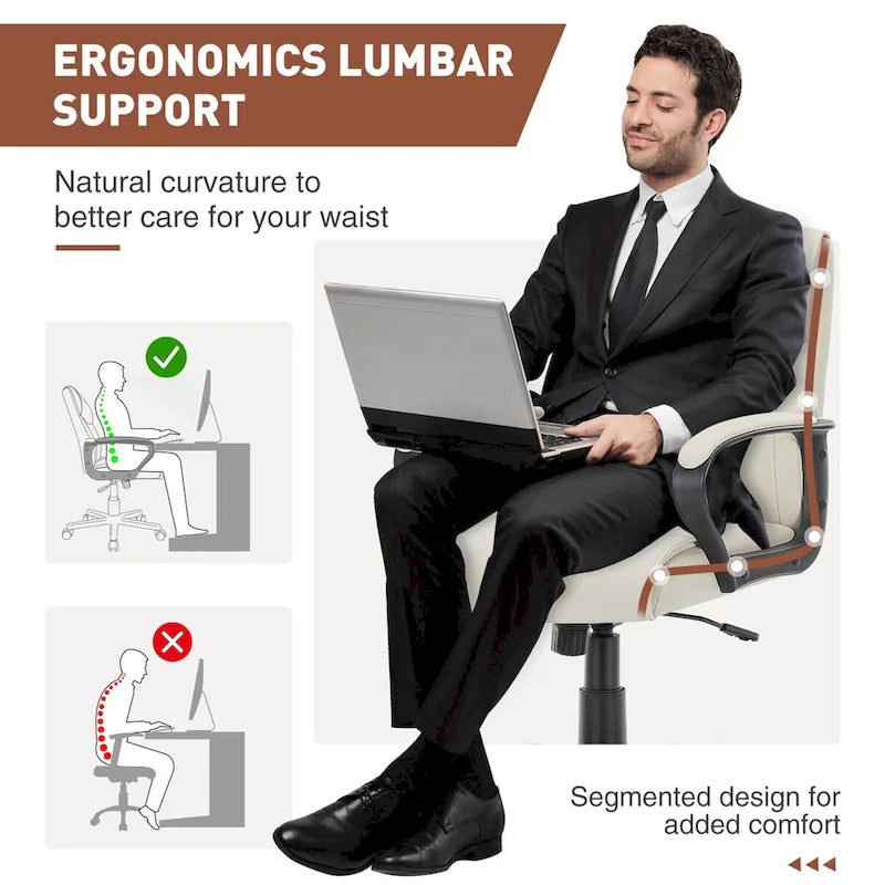 Chaise de bureau réglable avec accoudoirs rembourrés et siège en cuir PU