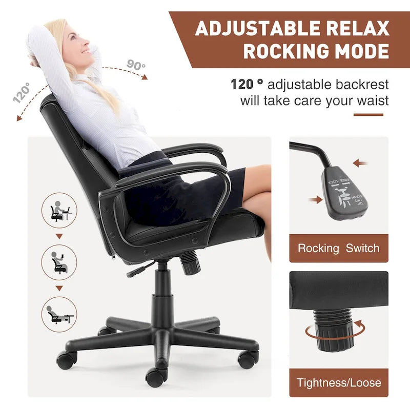 Chaise de bureau réglable avec accoudoirs rembourrés et siège en cuir PU