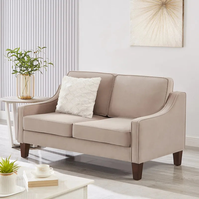 Canapé deux places en velours avec accoudoirs carrés, 51,5" L