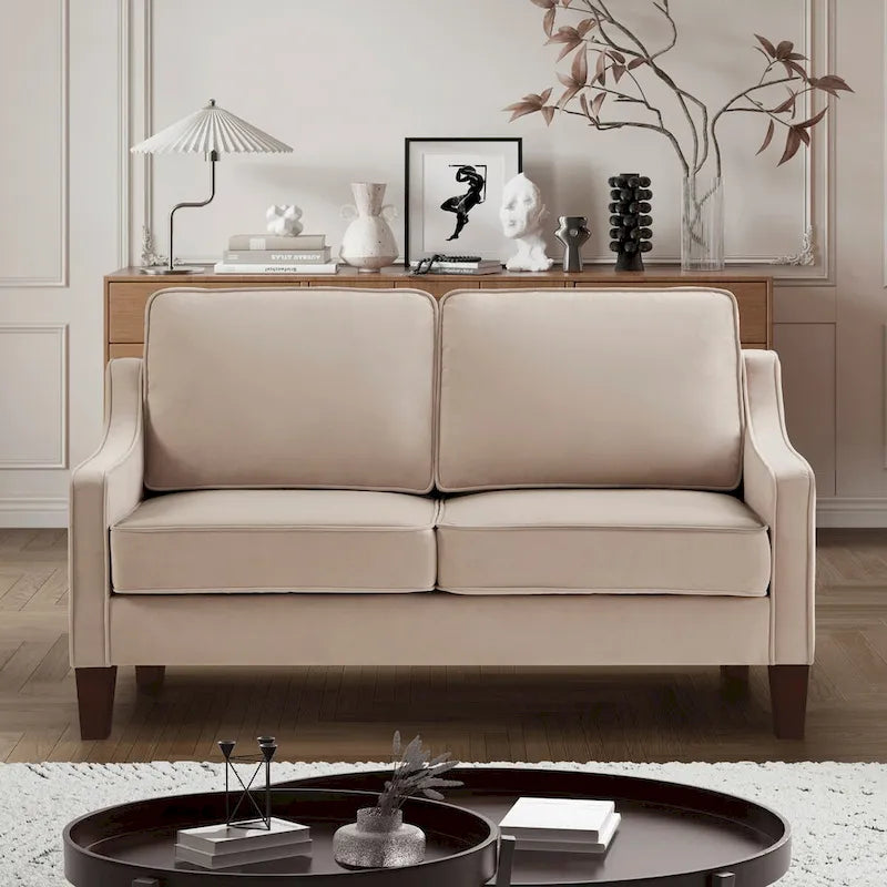 Canapé deux places en velours avec accoudoirs carrés, 51,5" L