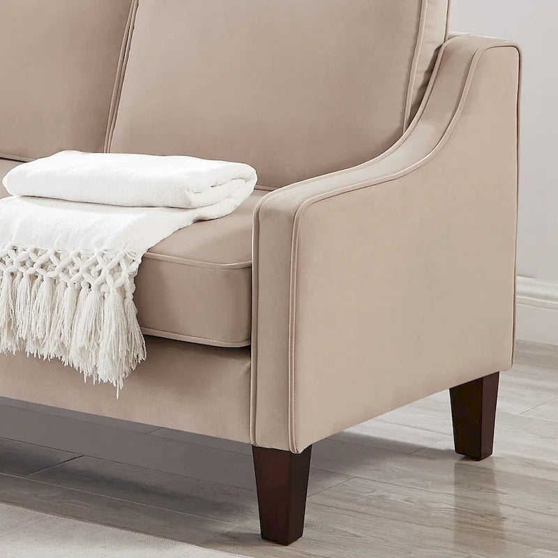 Canapé deux places en velours avec accoudoirs carrés, 51,5" L