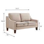 Canapé deux places en velours avec accoudoirs carrés, 51,5" L