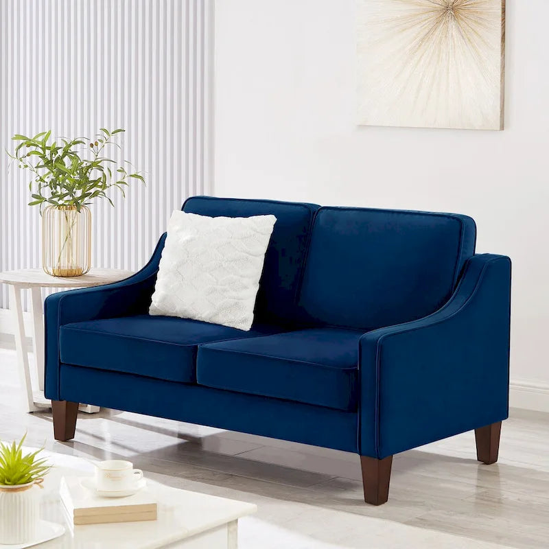 Canapé deux places en velours avec accoudoirs carrés, 51,5" L