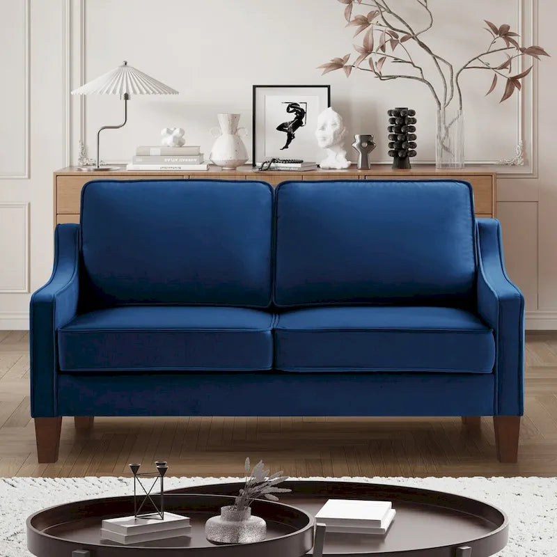 Canapé deux places en velours avec accoudoirs carrés, 51,5" L